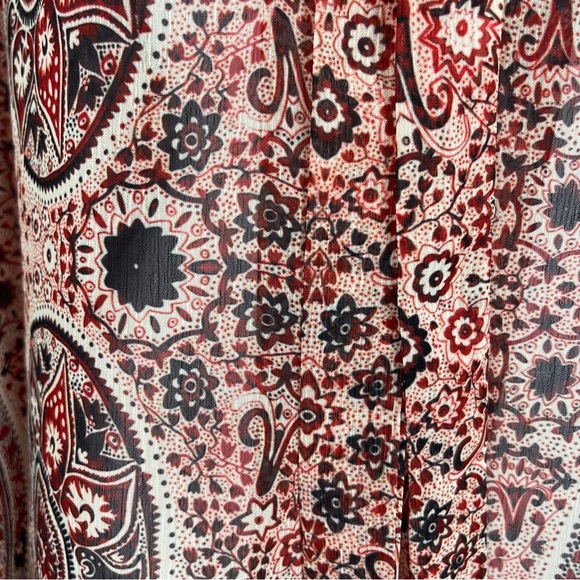 Alice + Olivia Anabel Boho Paisley Floral Bow Tie Blouse Top S Rust Black - Picture 8 of 12